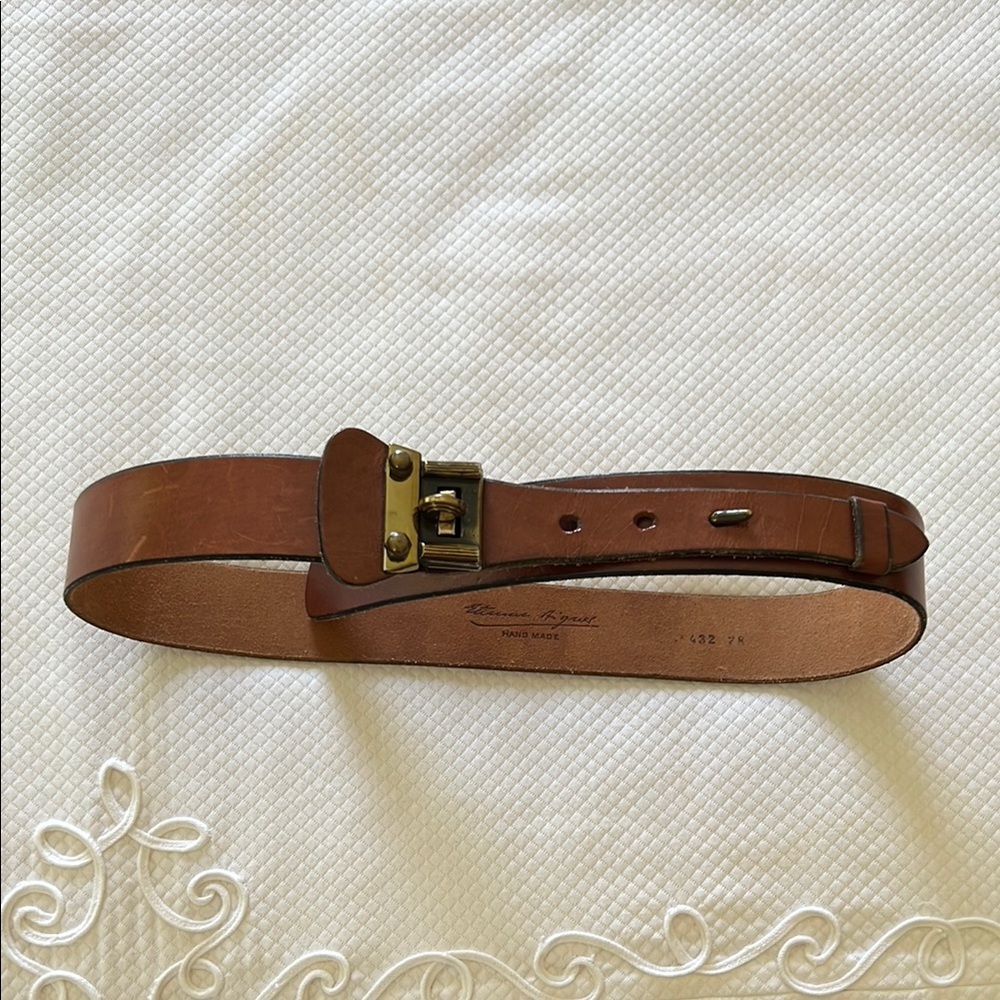 Vintage Etienne Aigner Brown Leather Belt with Turnlock & Hook